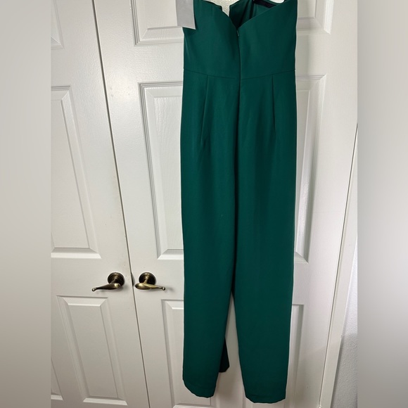 Dessy Collection Hunter Green Crepe Jumpsuit Strapless w/ Pockets Women’s 4R NEW - Picture 3 of 10